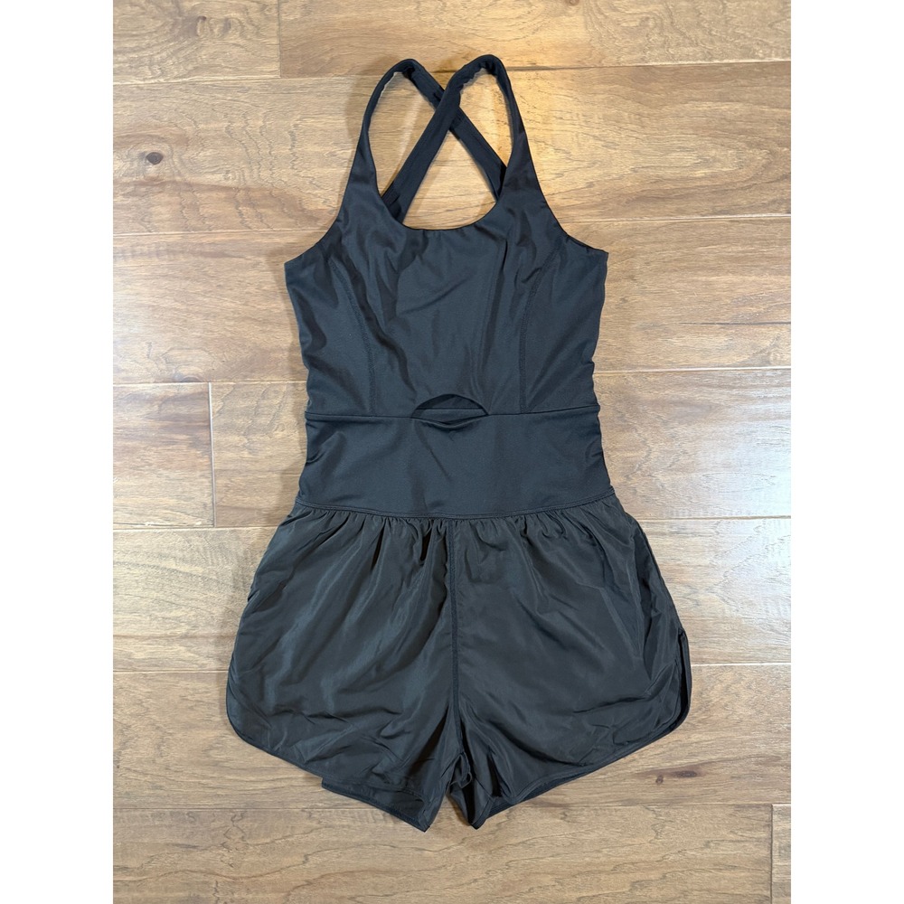 Wenlia Womens Black Cross Back Activewear Romper Shorts XS SU05149